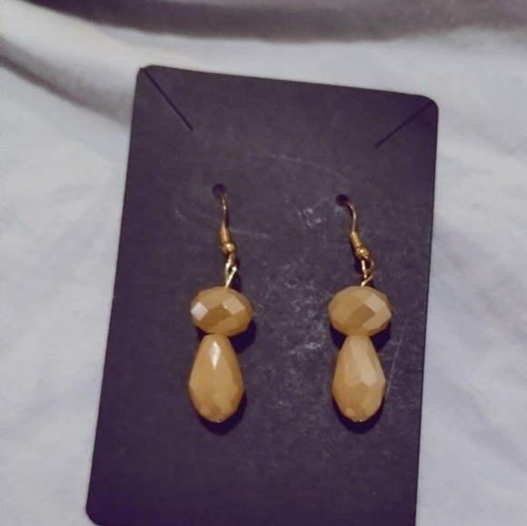 Golden tan rhinestone Dangle earrings - Picture 2 of 3